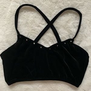 Vintage Art Stone Black Velvet Embellished Bralette Bra Top